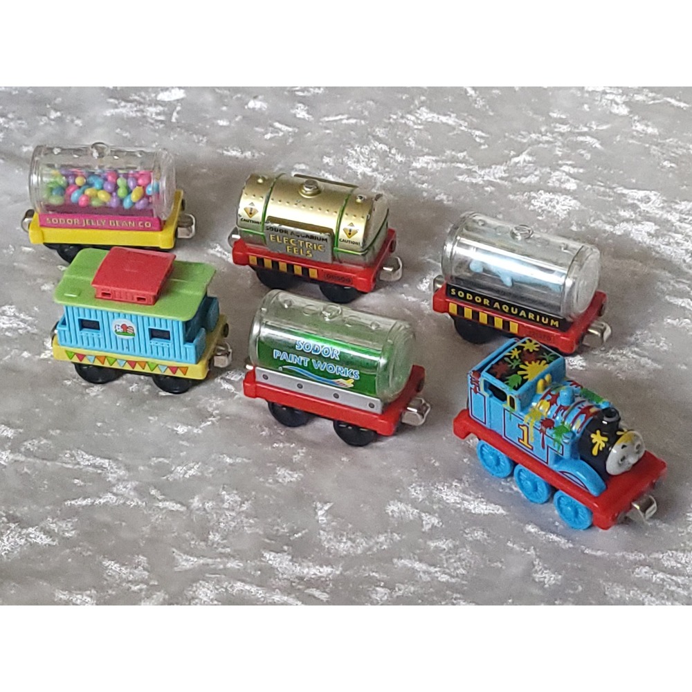 6 HTF Thomas & Friends Take Along Diecast Train Lot Paint Shark Eels Jelly Beans